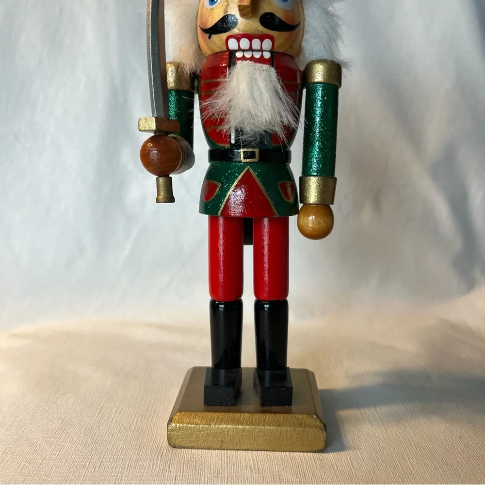 Christmas Wooden Nutcracker Red & Green Coat 10.5 in